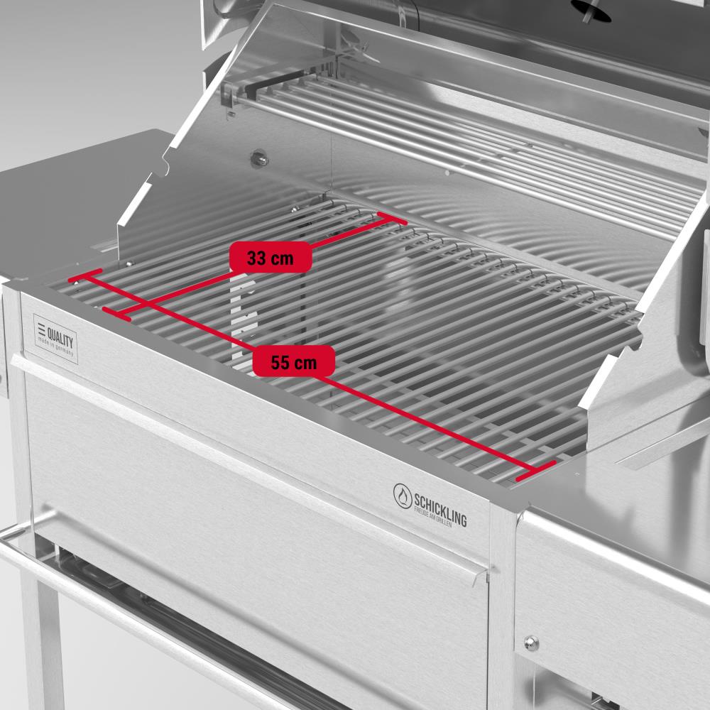 Die Grillfläche ist 55 x 33 cm
