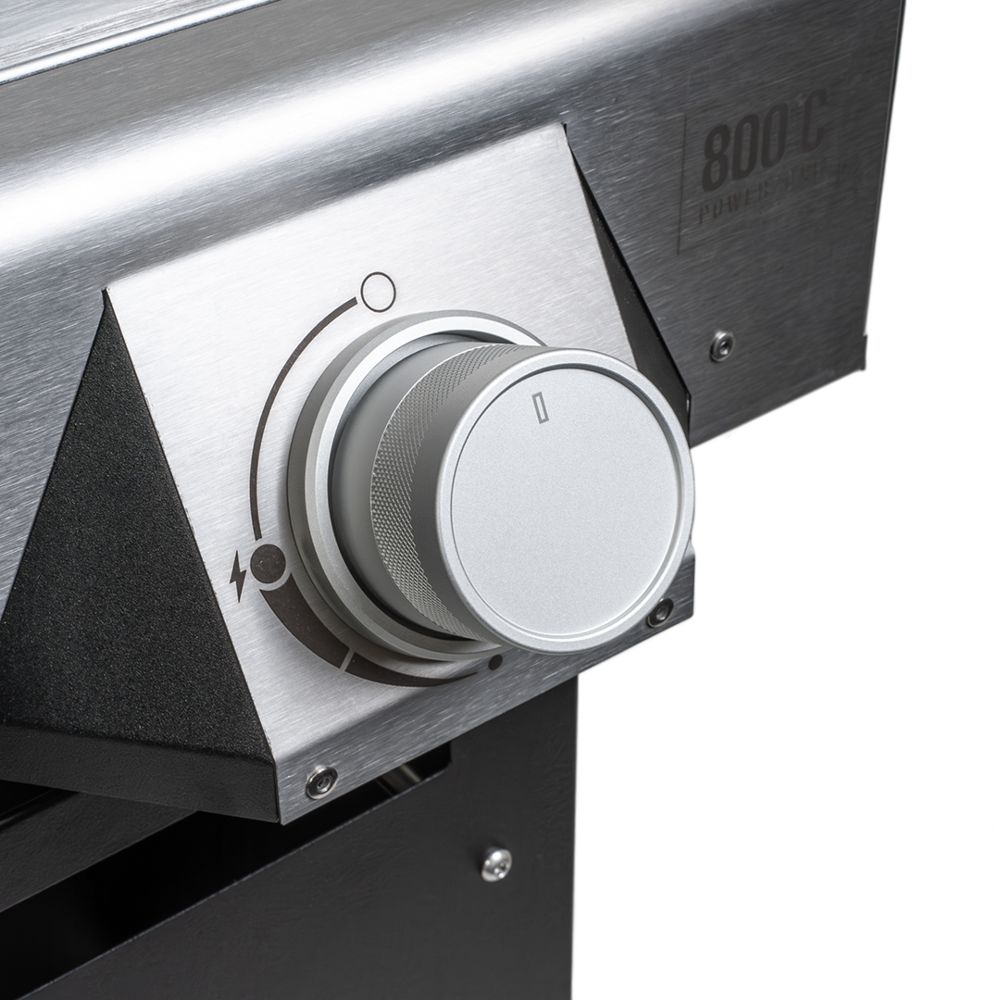 Drehknopf aus Alu an der 800° C Powerzone montiert.