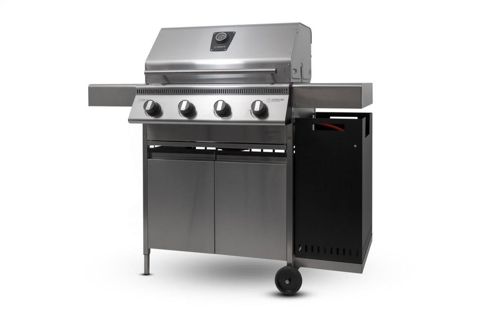 Angebaute Gasflaschenhalterung am Hermann XL Frontansicht