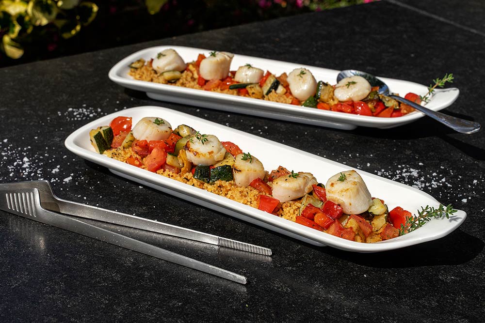 Das Endergebnis: Scallops an Couscous mit Gemüse