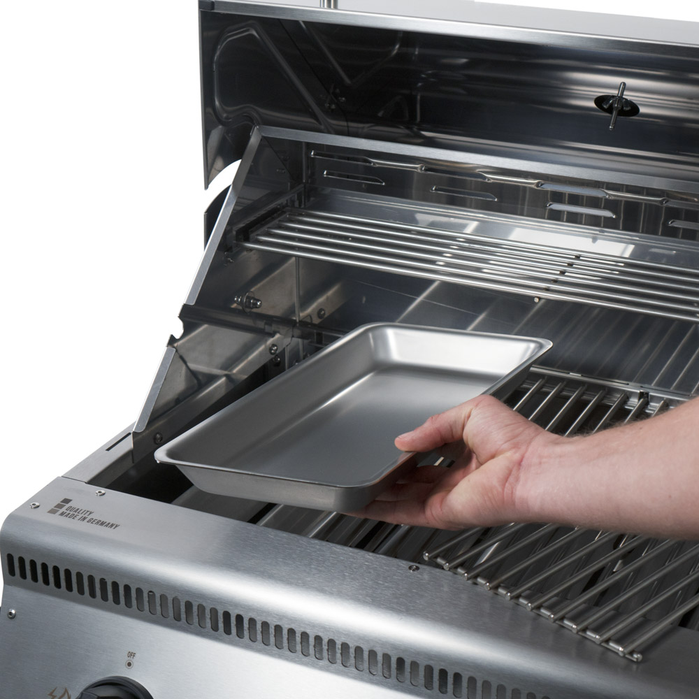 Grillschale L aus Edelstah kann in den modularen Rost von Schickling eingesetzt werden