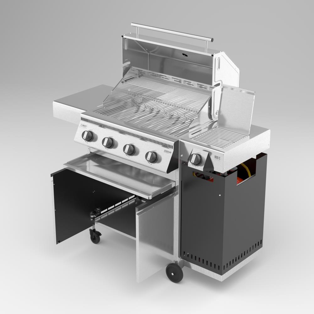 Der Gasgrill Hermann XL - Deluxe hat viele Funktionen und viel Stauraum