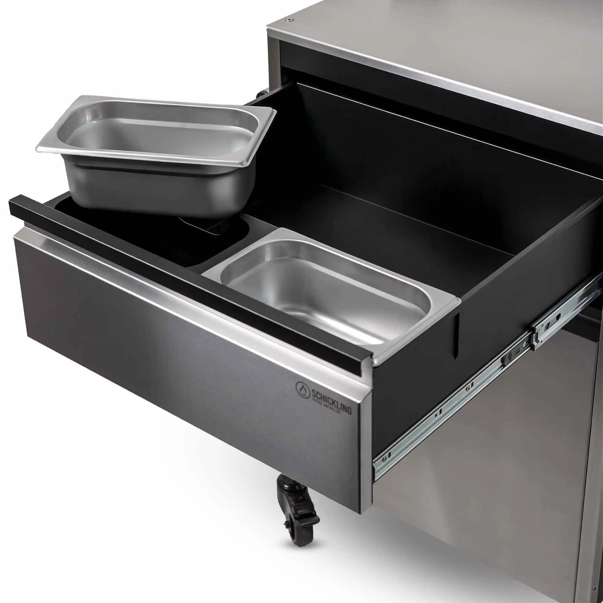 Schublade. Volumen: 60 Liter. Tragkraft bis zu 25 Kg.