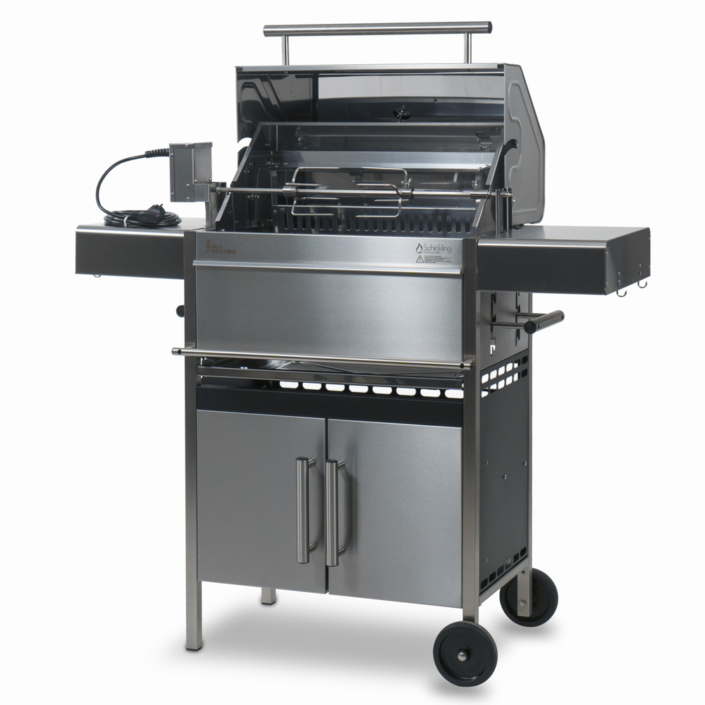 Der Drehspieß eingebaut im Holzkohlegrill Willy L