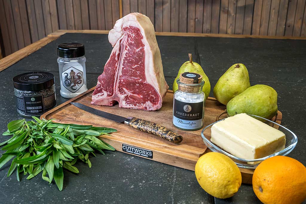 US T-Bone Steak an Williams Birne mit Estragonbutter
